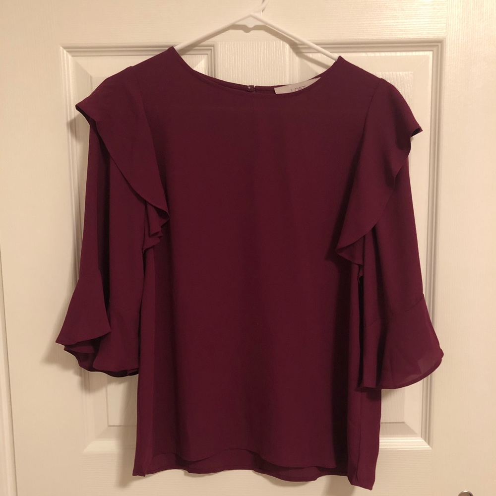 LOFT 3/4 Sleeve Ruffle Blouse